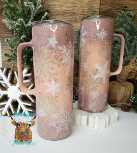 Blush Snowflake Christmas Glitter Tumbler & Pen / Pen sold seperately