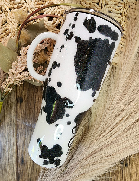 Black & White Cow Spot Tumbler / Cow Glitter Tumbler / Personalized Tumbler / Accessories Sold Separately