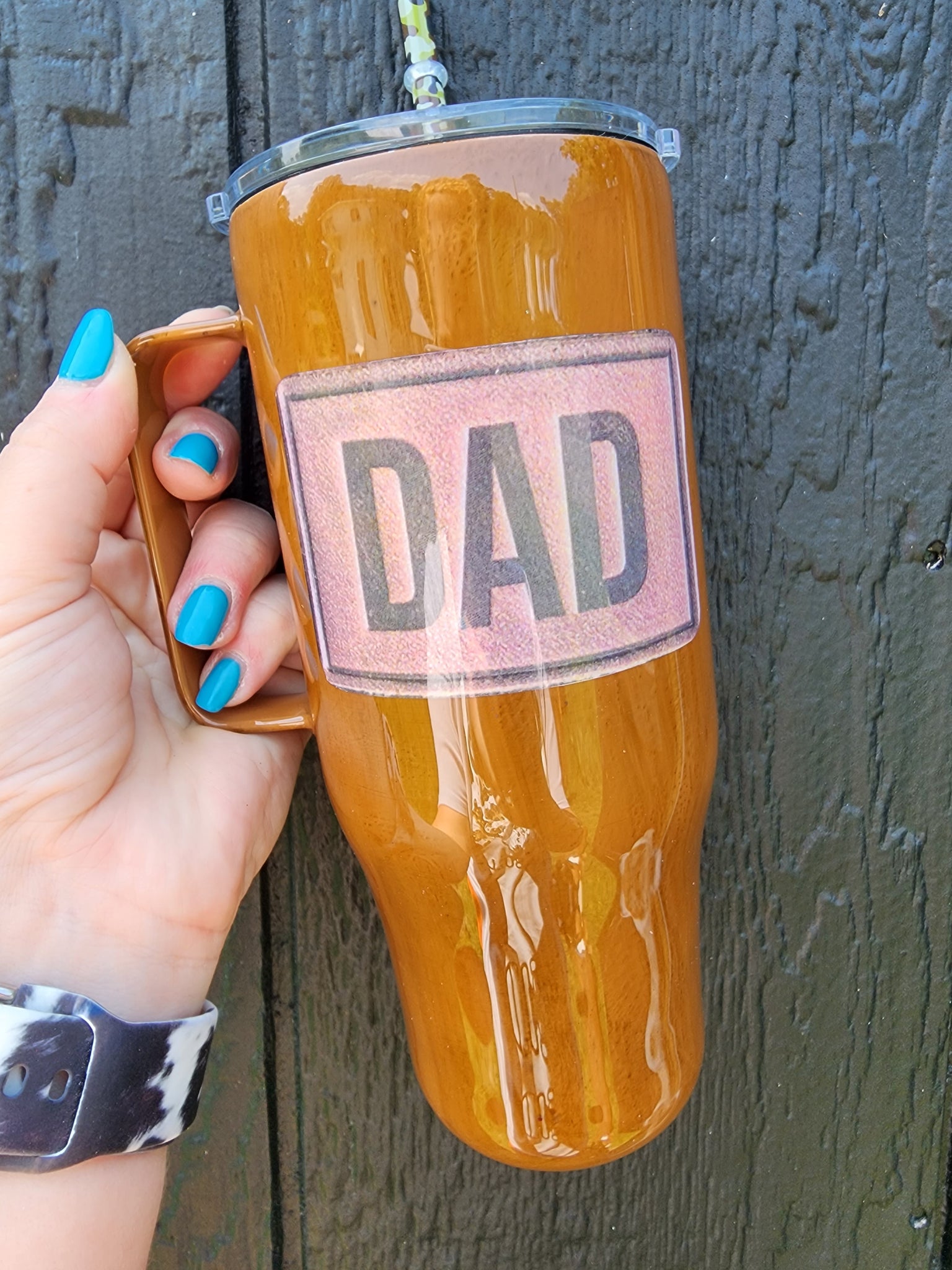 Leather Look with Dad Patch 24 oz Tumbler with Camo Printed Reusable Straw