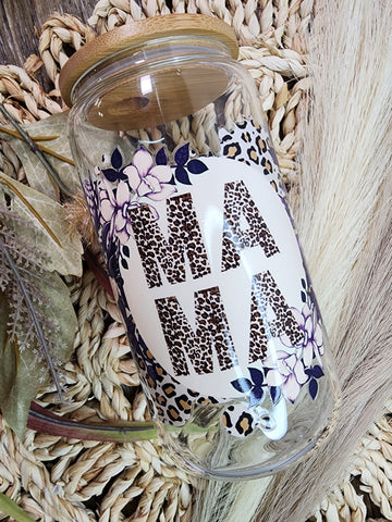 MAMA Cheetah & Floral Libbey Beer Glass / Ice Coffee Glass
