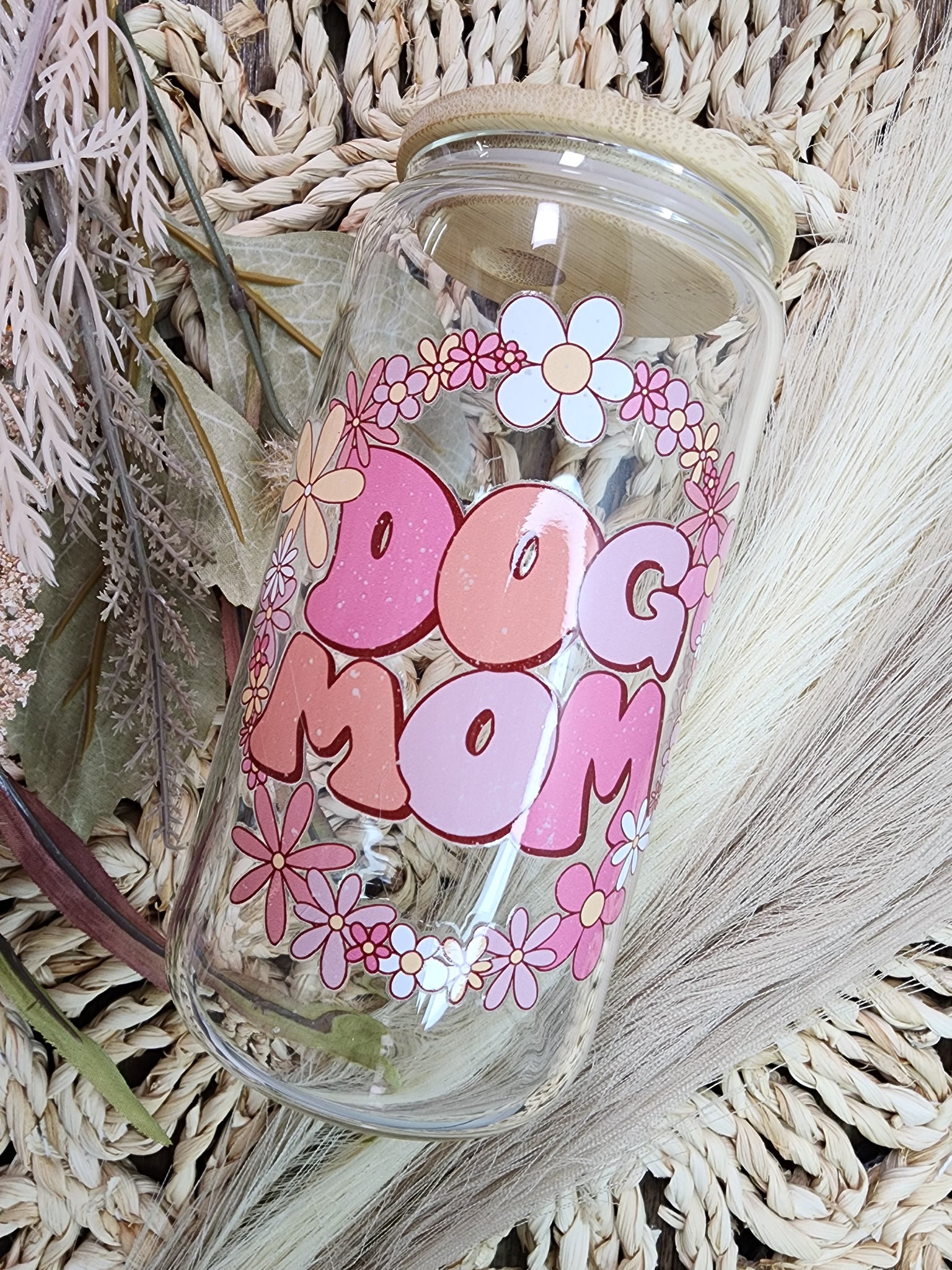 Floral Dog Mom Libbey Beer Glass / Ice Coffee Glass