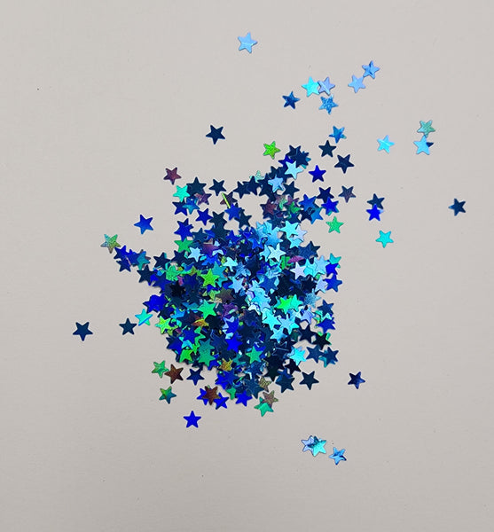 "Blue Holographic 3mm Star" Star Shape/ Polyester Glitter/ Blue Glitter