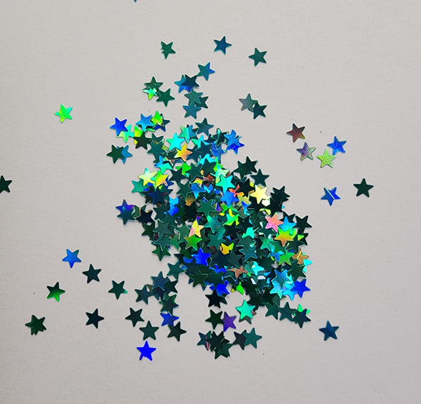 "Teal Holographic 3mm Stars" Star Shape/ Polyester Glitter/ Teal Glitter