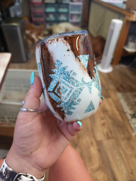 Cowhide Aztec Glitter Tumblers / CHOOSE YOUR COLOR /  Personalized Tumbler