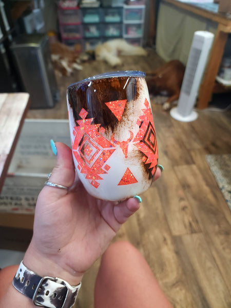 Cowhide Aztec Glitter Tumblers / CHOOSE YOUR COLOR /  Personalized Tumbler