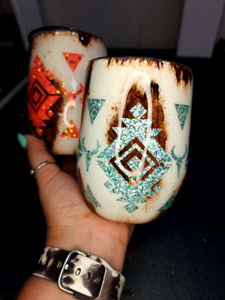 Cowhide Aztec Glitter Tumblers / CHOOSE YOUR COLOR /  Personalized Tumbler