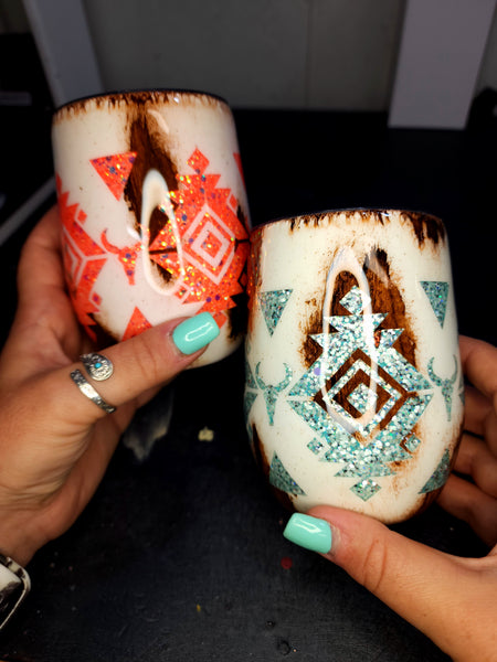 Cowhide Aztec Glitter Tumblers / CHOOSE YOUR COLOR /  Personalized Tumbler