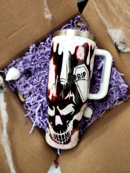Spooky Skull Blood Drink Glow-in-the-dark Glitter Tumbler / Halloween