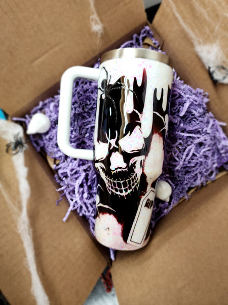 Spooky Skull Blood Drink Glow-in-the-dark Glitter Tumbler / Halloween