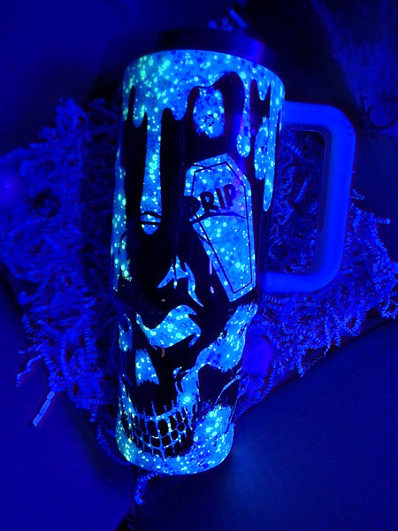 Spooky Skull Blood Drink Glow-in-the-dark Glitter Tumbler / Halloween