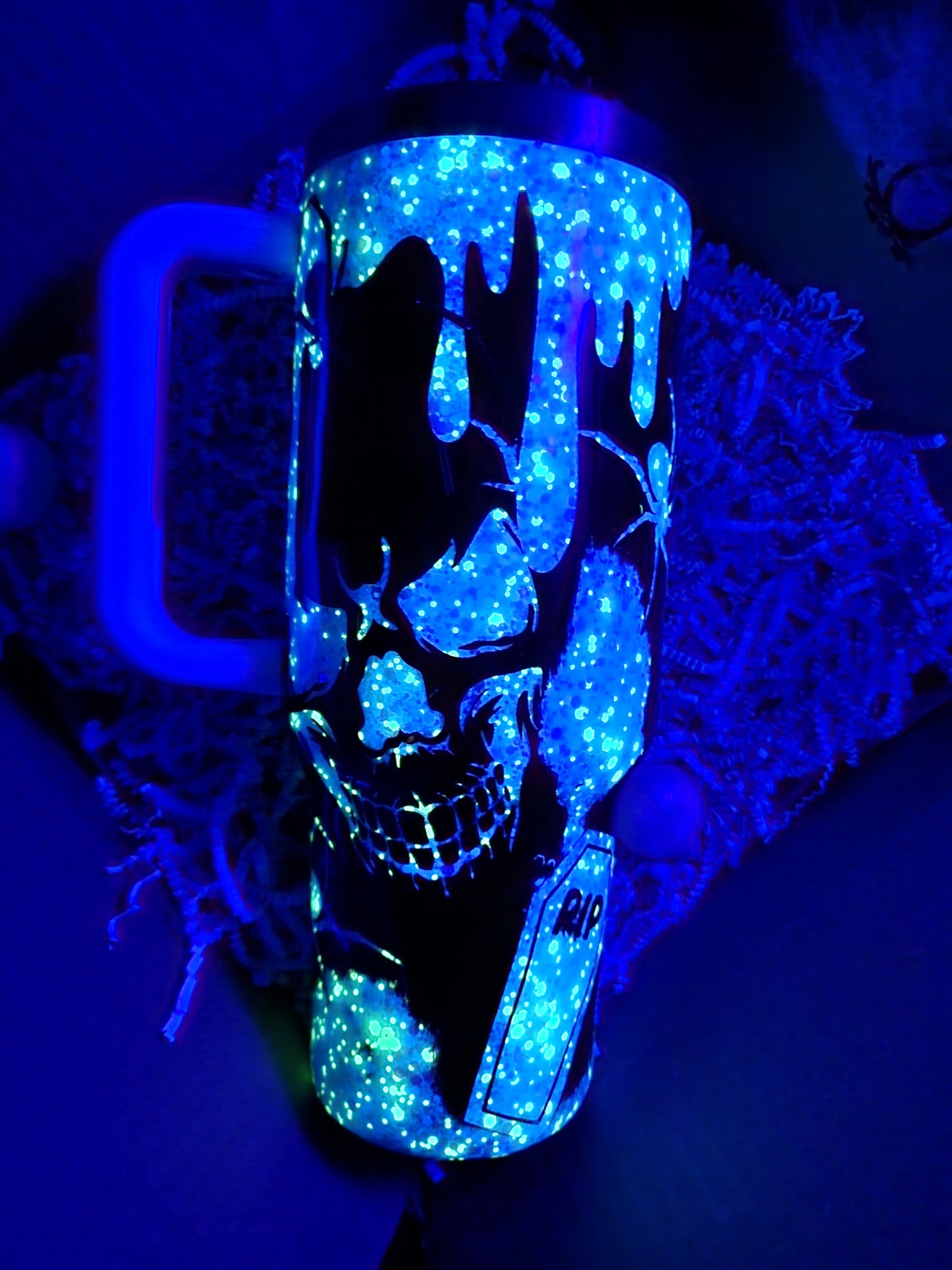 Spooky Skull Blood Drink Glow-in-the-dark Glitter Tumbler / Halloween