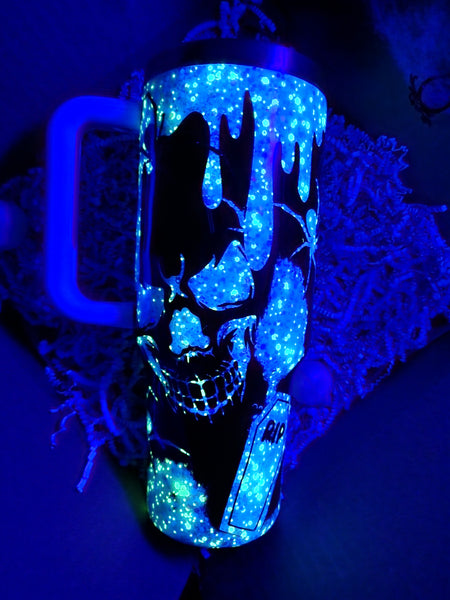 Spooky Skull Blood Drink Glow-in-the-dark Glitter Tumbler / Halloween