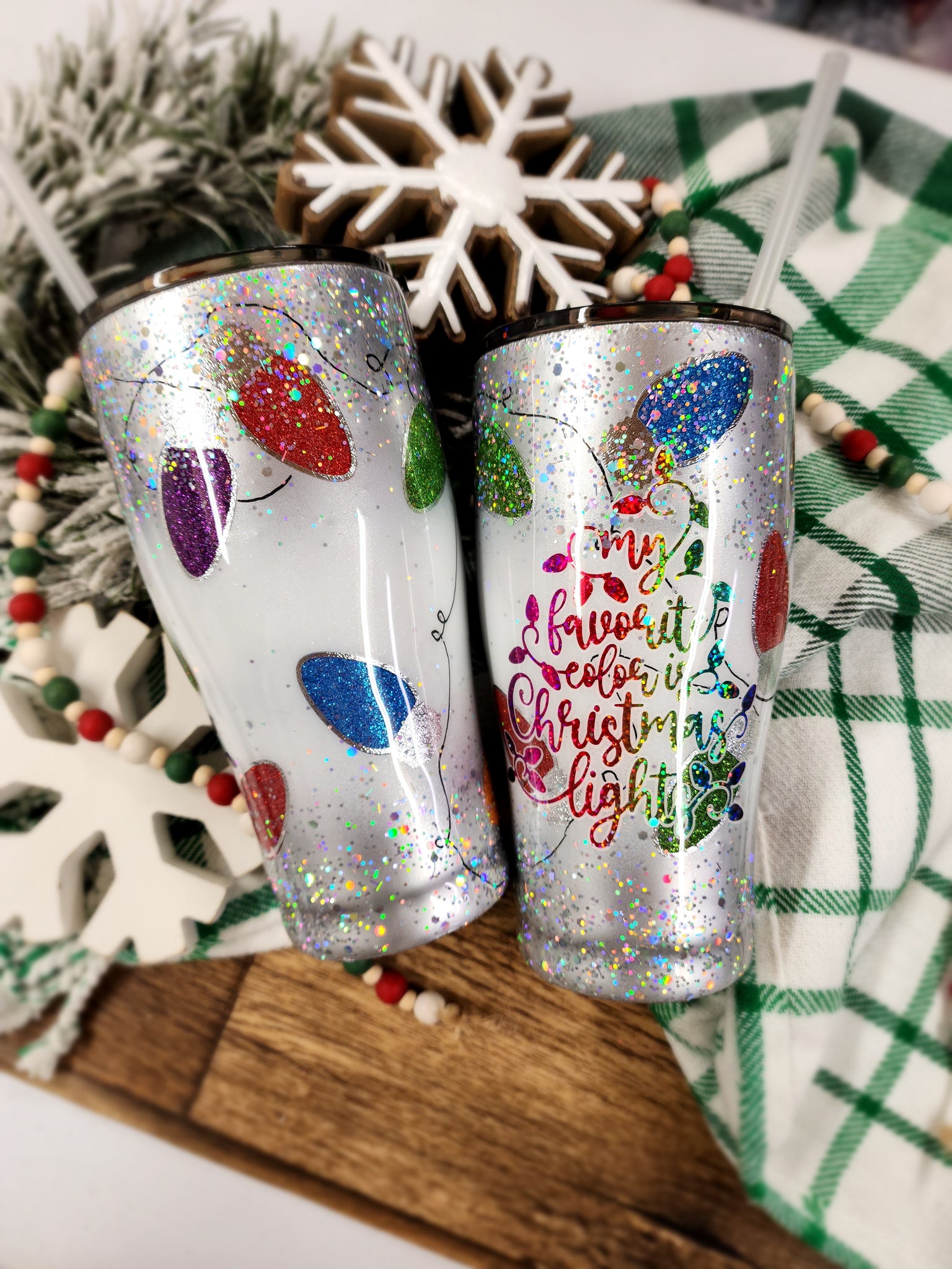 My Favorite Color is Christmas Lights Glitter Tumbler & Pen / Pen sold seperately