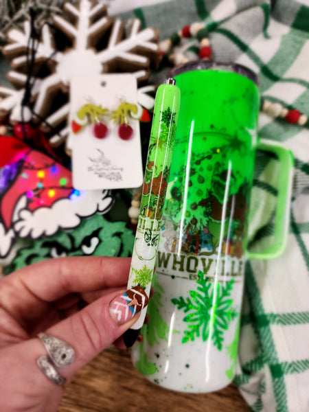 Whoville Grinch Christmas Glitter Tumbler & Pen / Pen sold seperately
