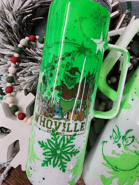 Whoville Grinch Christmas Glitter Tumbler & Pen / Pen sold seperately