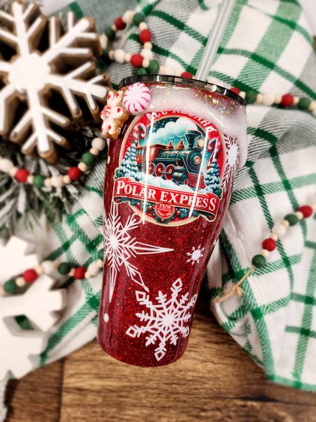 Polar Express Christmas Glitter Tumbler & Pen / Pen sold seperately