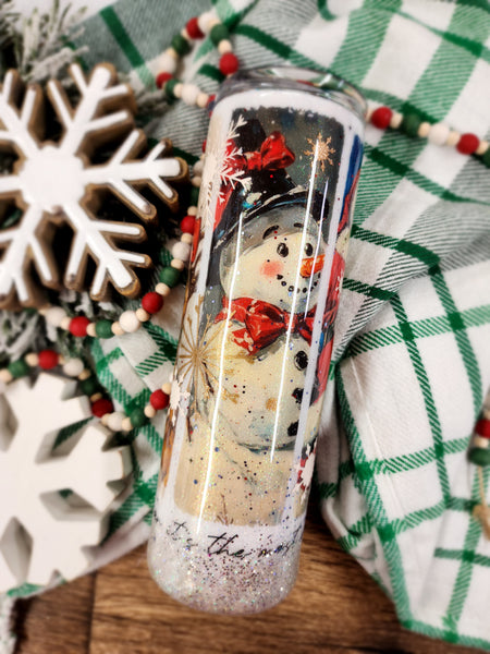 Vintage Christmas Glitter Tumbler & Pen / Pen sold seperately
