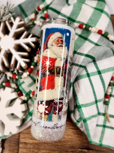 Vintage Christmas Glitter Tumbler & Pen / Pen sold seperately