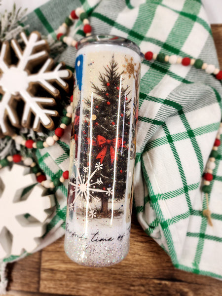 Vintage Christmas Glitter Tumbler & Pen / Pen sold seperately