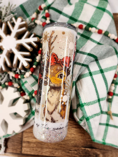 Vintage Christmas Glitter Tumbler & Pen / Pen sold seperately
