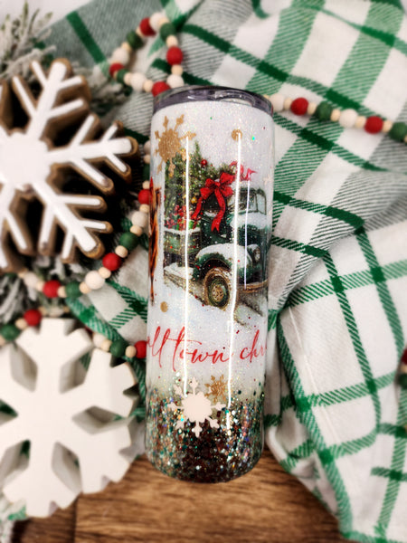 Small Town Christmas Highland Cow Christmas Glitter Tumbler & Pen / Pen sold seperately