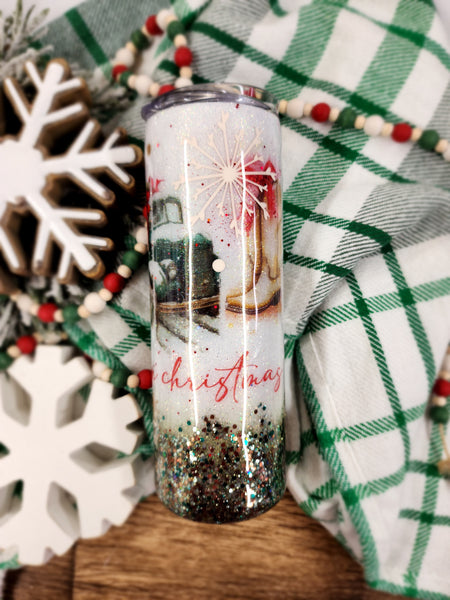 Small Town Christmas Highland Cow Christmas Glitter Tumbler & Pen / Pen sold seperately