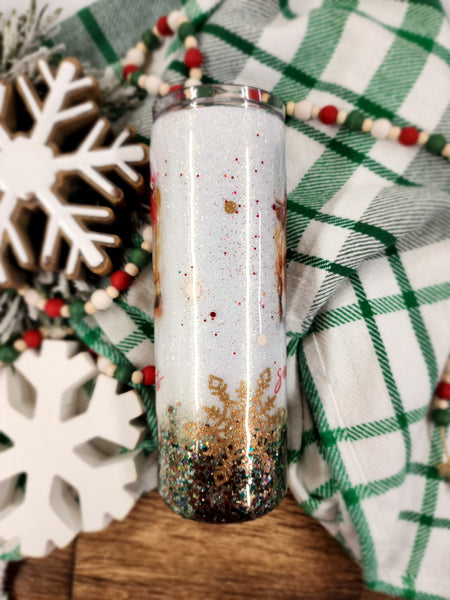 Small Town Christmas Highland Cow Christmas Glitter Tumbler & Pen / Pen sold seperately