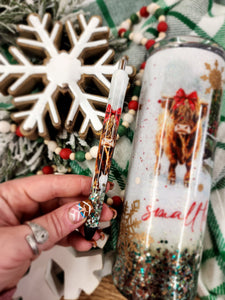 Small Town Christmas Highland Cow Christmas Glitter Tumbler & Pen / Pen sold seperately