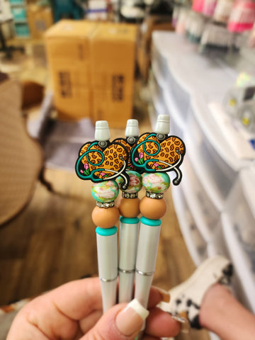 Cheetah Nurse Heart Beaded Refillable Ink Pen