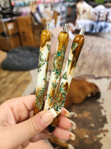 Aztec Cowhide Glitter Pen