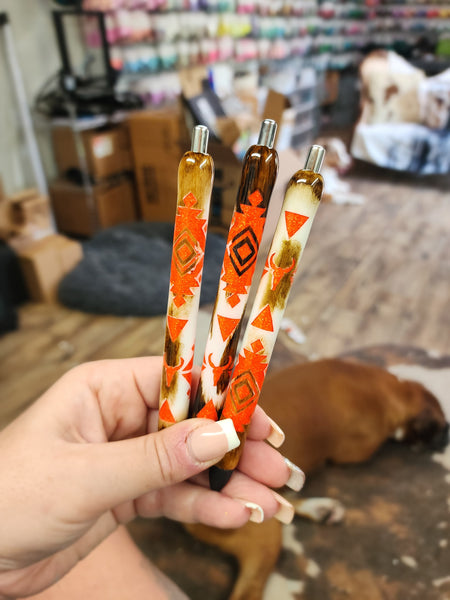 Aztec Cowhide Glitter Pen