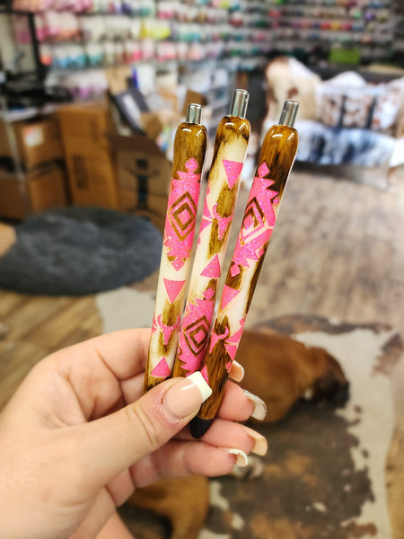Aztec Cowhide Glitter Pen