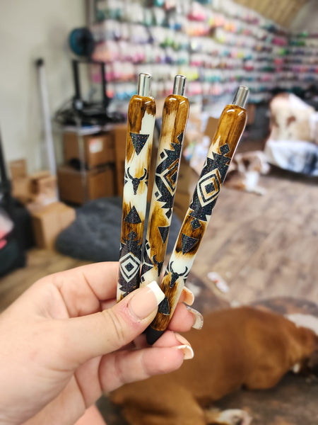 Aztec Cowhide Glitter Pen