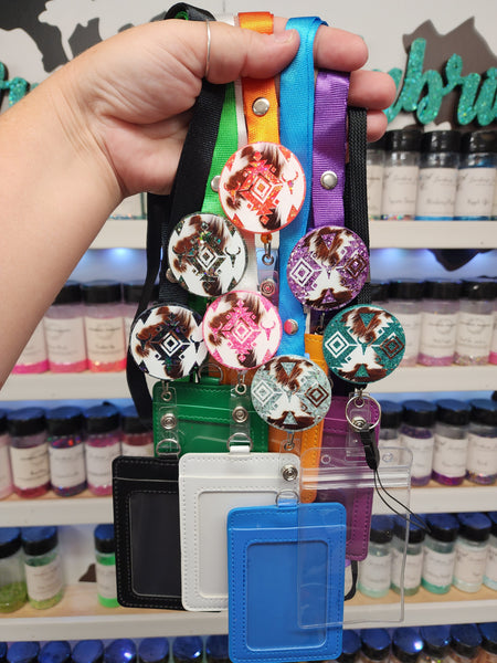 Aztec Cowhide Glitter Lanyard