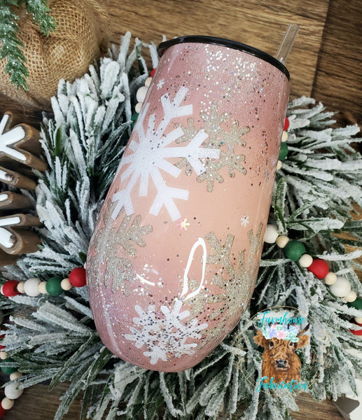 Blush Snowflake Christmas Glitter Tumbler & Pen / Pen sold seperately