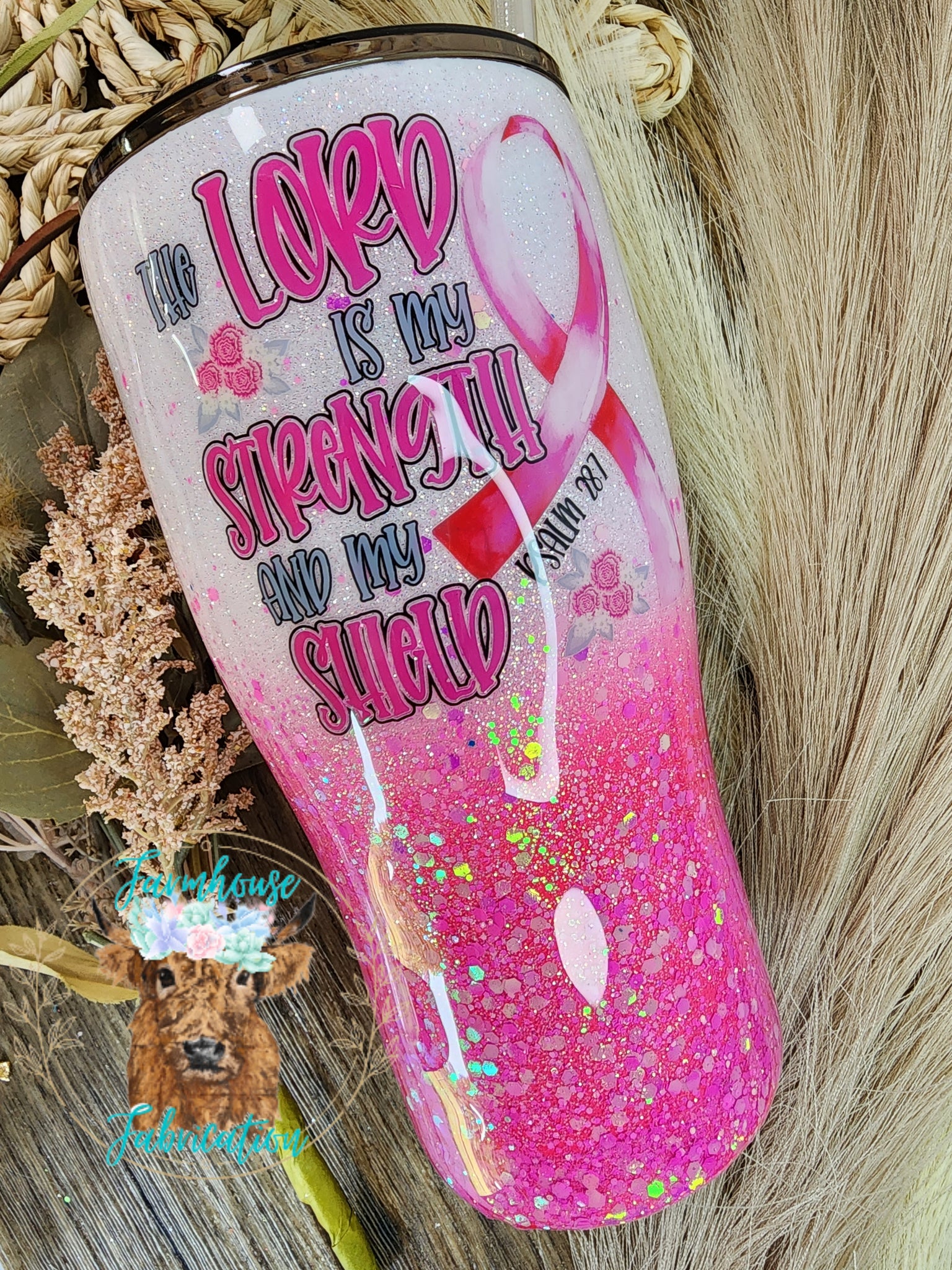 RTS The Lord is my Strenght 30 oz Curvy Glitter Tumbler
