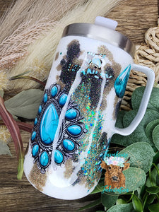Turquoise Stones with cowprint Glitter Tumbler / Personalized Tumbler