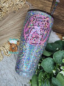 Punch Today in the Face Silver Neon 30 oz Curvy Glitter Tumbler with straw- RTS