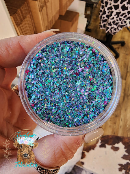 "Part of That World" Custom Mix / Polyester Glitter / Teal Glitter / Blue Glitter/ Pink Stars/ Teal Stars