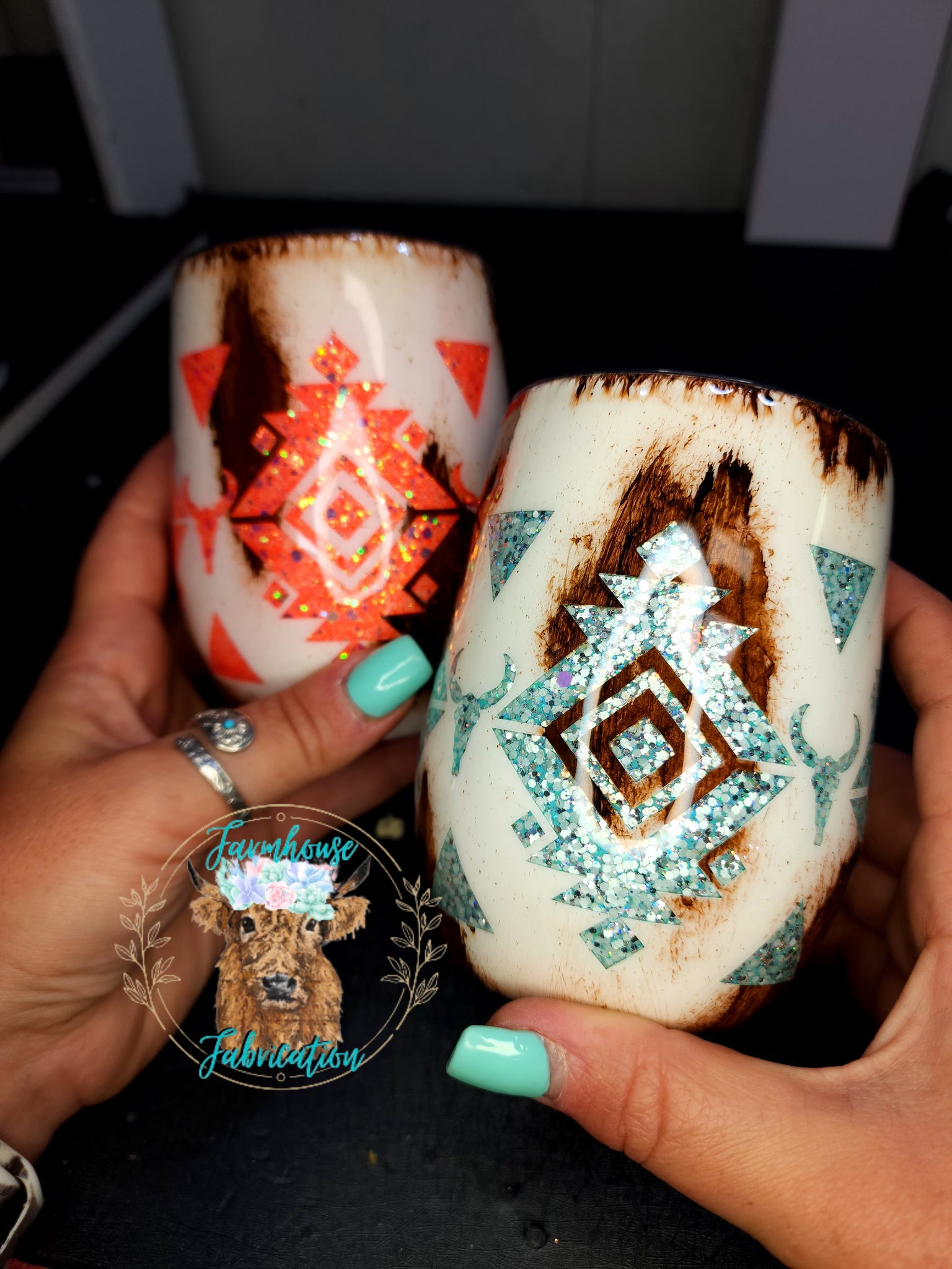 Cowhide Aztec Glitter Tumblers / CHOOSE YOUR COLOR /  Personalized Tumbler