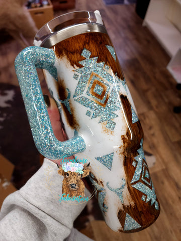 Cowhide Aztec Glitter Tumblers / CHOOSE YOUR COLOR /  Personalized Tumbler