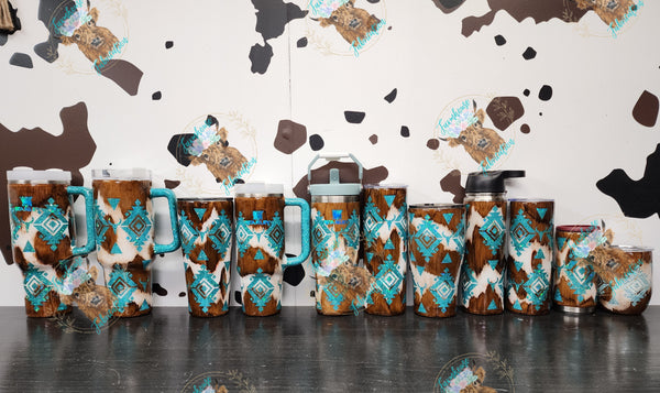 Cowhide Aztec Glitter Tumblers / CHOOSE YOUR COLOR / CHOOSE YOUR SIZE