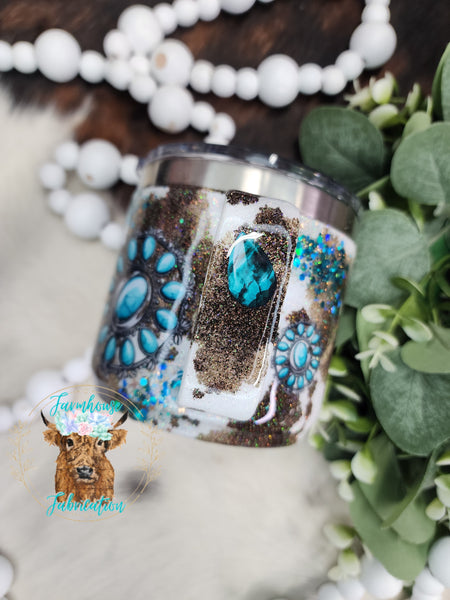 Turquoise Stones with cowprint Glitter Tumbler / Personalized Tumbler