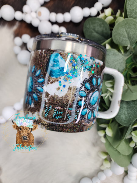 Turquoise Stones with cowprint Glitter Tumbler / Personalized Tumbler