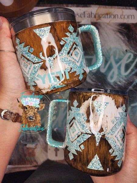 Cowhide Aztec Glitter Tumblers / CHOOSE YOUR COLOR / CHOOSE YOUR SIZE