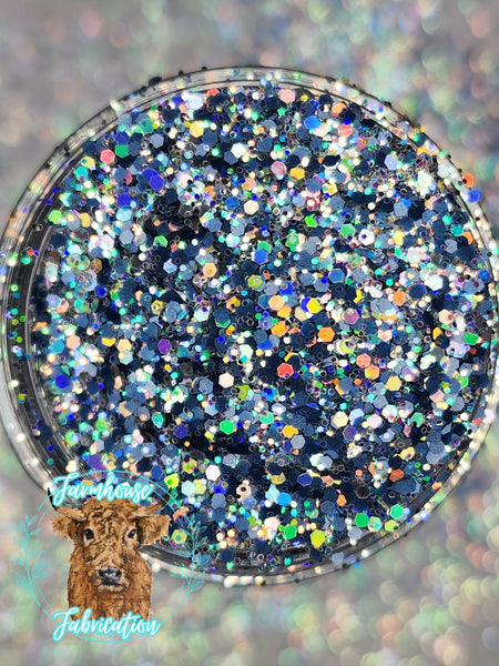 Sweater Weather - Chunky Denim Blue and Silver Exclusive Polyester Glitter for DIY crafts and Tumbler Making