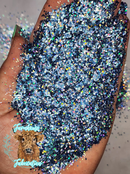 Sweater Weather - Chunky Denim Blue and Silver Exclusive Polyester Glitter for DIY crafts and Tumbler Making