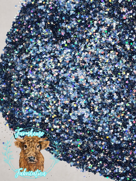 Sweater Weather - Chunky Denim Blue and Silver Exclusive Polyester Glitter for DIY crafts and Tumbler Making