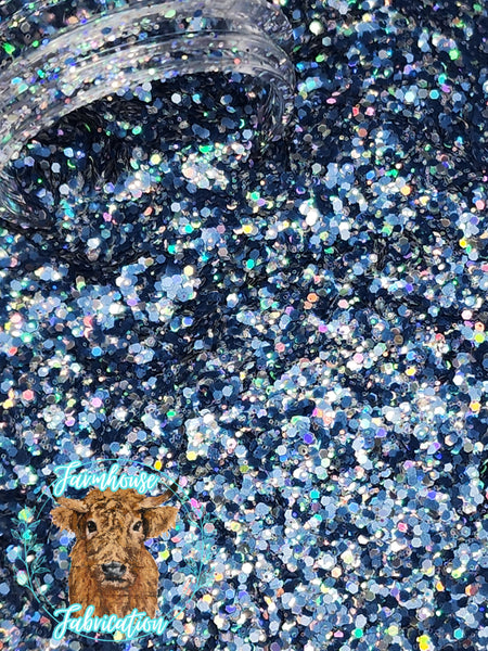 Sweater Weather - Chunky Denim Blue and Silver Exclusive Polyester Glitter for DIY crafts and Tumbler Making
