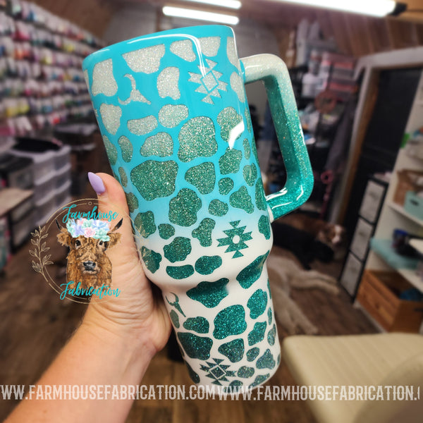 Cowprint Aztec Teal Ombre Peek-a-boo Glitter Tumblers / CHOOSE YOUR COLORS / CHOOSE YOUR SIZE